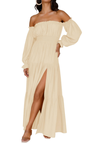 KENDRA – ROCHIE MAXI OFF-SHOULDER CU ROMANTISM UȘOR