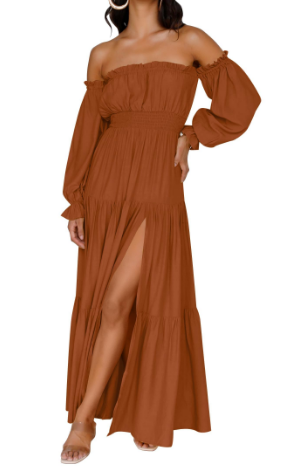 KENDRA – ROCHIE MAXI OFF-SHOULDER CU ROMANTISM UȘOR